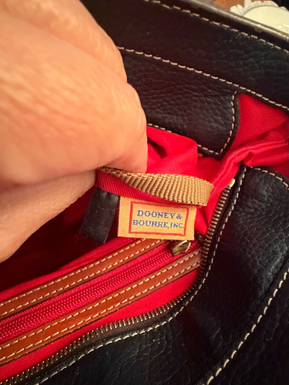 Dooney & Bourke Lexington 14" Shopper Dark Navy Tan Pebbled Leather Shoulder Bag - Picture 5 of 14
